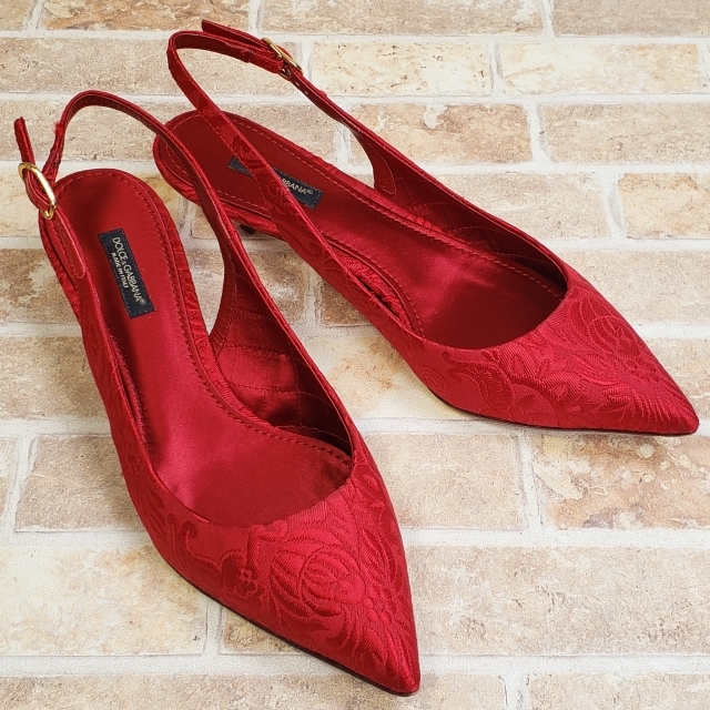 ドルチェ&ガッバーナ ジャガード ポインテッドトゥ サンダル 37.5 イタリア製 レッド Dolce & Gabbana拍卖