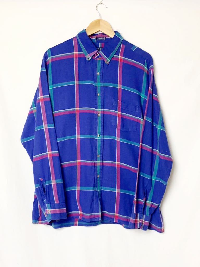 80s 90s USA製 ビンテージ van heusen ボタンダウン シャツ チェック 長袖 バンヒューゼン ビッグ XL/ラルフローレン ブルックス拍卖