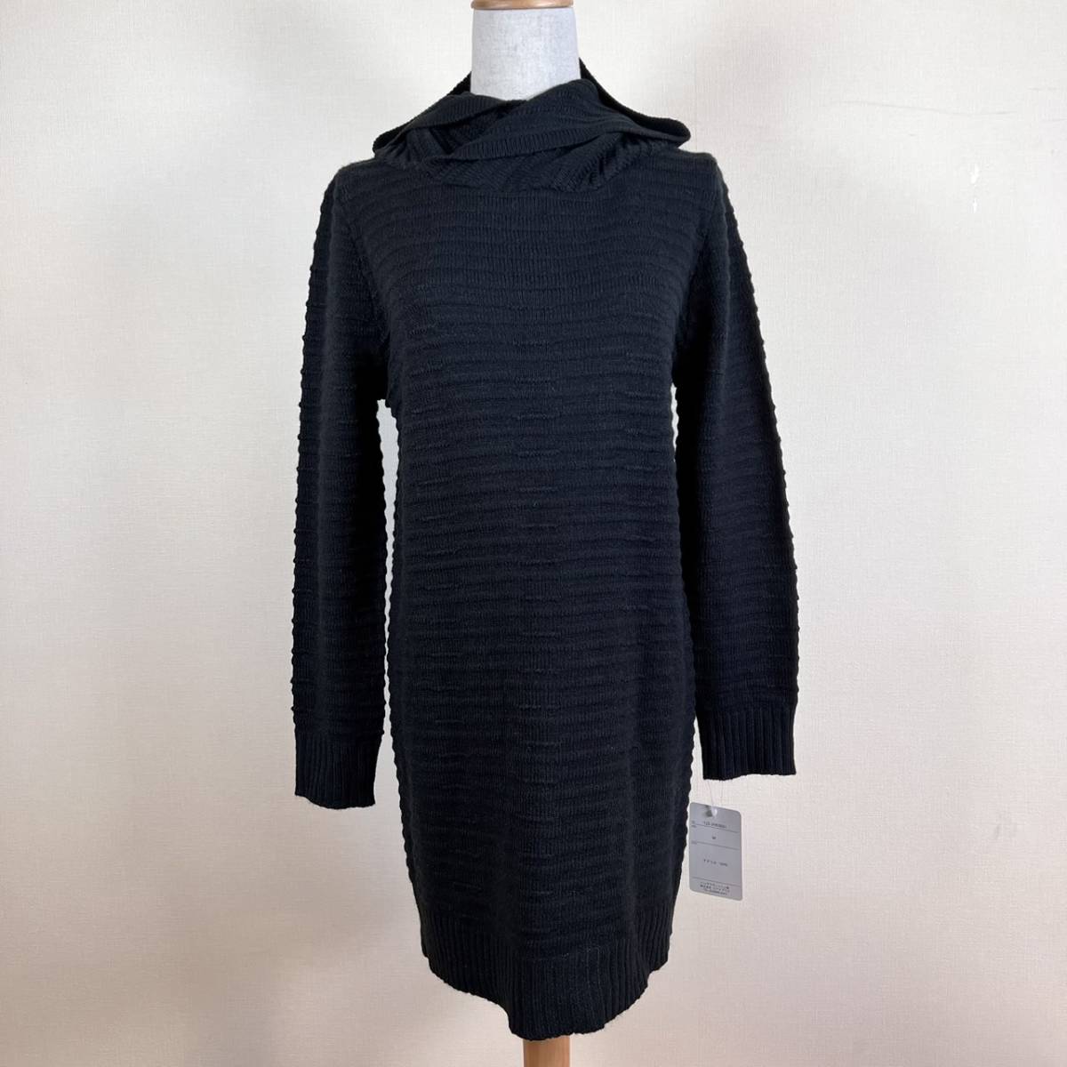 a00050 新品タグ付 Merdel'or メルドロール ニットパーカー 長袖 フード付 薄手 ロング丈 Mサイズ ブラック レディース カジュアル 万能拍卖