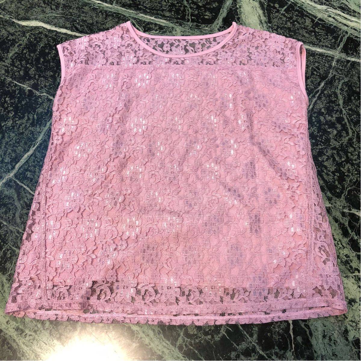 【新品】earth music & ecology★総レースデザインカットソー ノースリーブ ラベンダーピンク フリーサイズ拍卖
