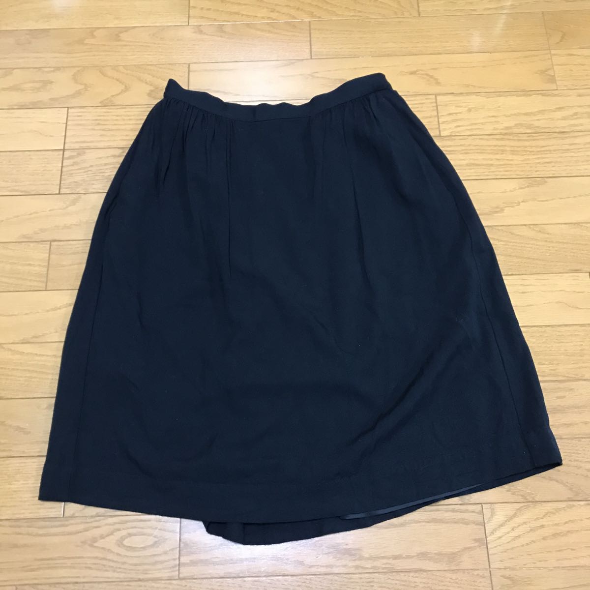 UNIQLO ユニクロ INES DE LA FRESSANGE イネス ネイビー ギャザースカート 膝丈 ミモレ丈 W67拍卖