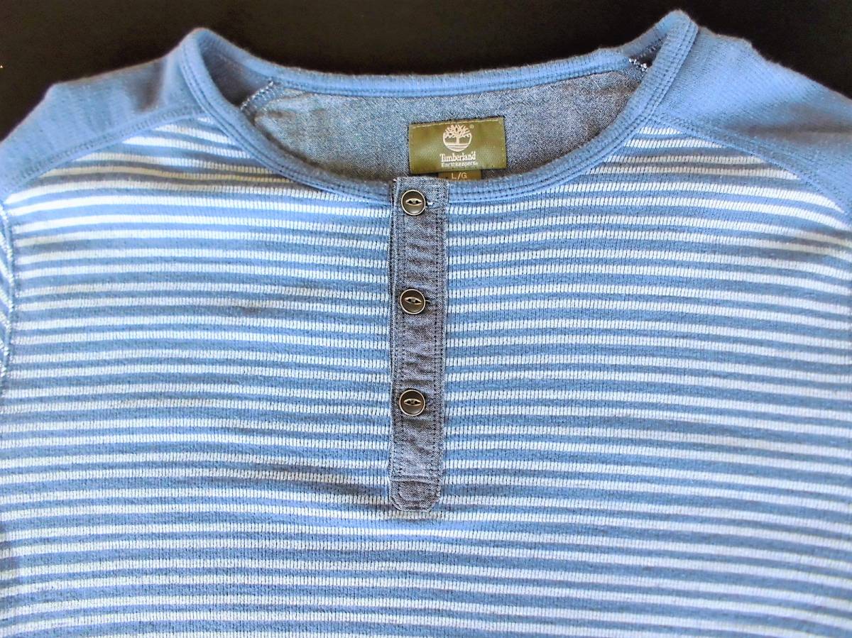 即決、Timberland/ティンバーランド ヘンリーネック ストレッチ コットン長袖ニットシャツ/メンズXLスカイブルー/美品/送料198円拍卖