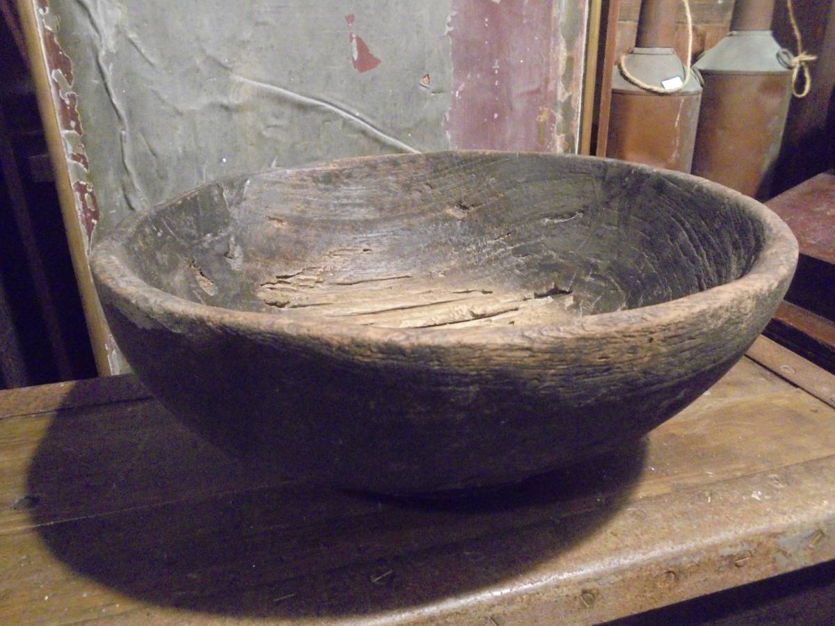 【江戸時代海上がりのこね鉢】骨董古民具蕎麦打ち花器花入れ古道具アンティークインテリアインダストリアルドライフラワー観葉植物拍卖