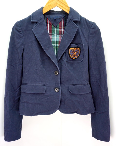 ■トミーヒルフィガー TOMMY HILFIGER 紺 ネイビー コットン ブレザー ジャケット 細身 4■DE拍卖
