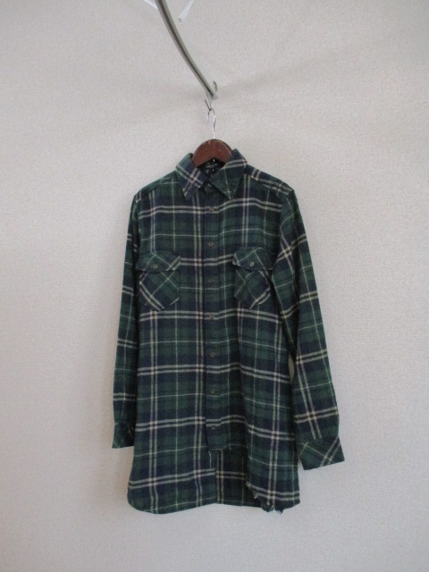 DRWCYS緑×紺チェックダメージデザイン ロングネルシャツ(USED22518)拍卖