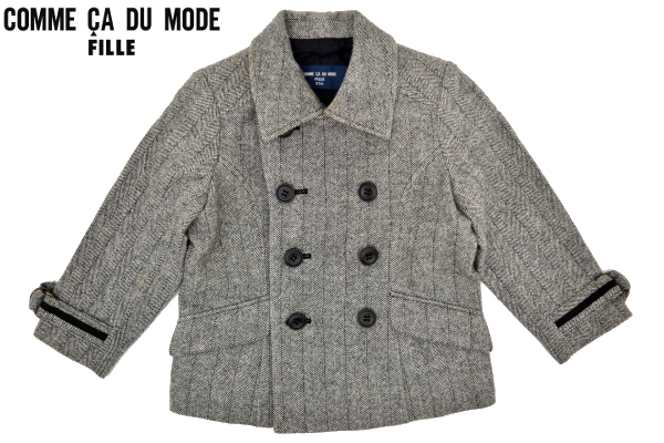 S3819★COMME CA DU MODE FILLE コムサデモード フィユ★日本製 ヘリンボン柄 アンゴラ×カシミヤ混 ツイードピーコート 95A拍卖