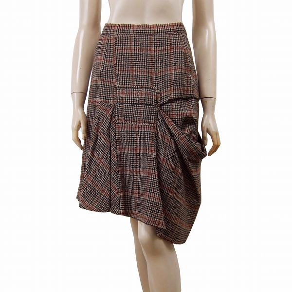 新品同様★ズッカ*ZUCCA*グレンチェック柄*立体感お洒落デザイン*アシメトリースカート*Lサイズ.11号.40相当拍卖