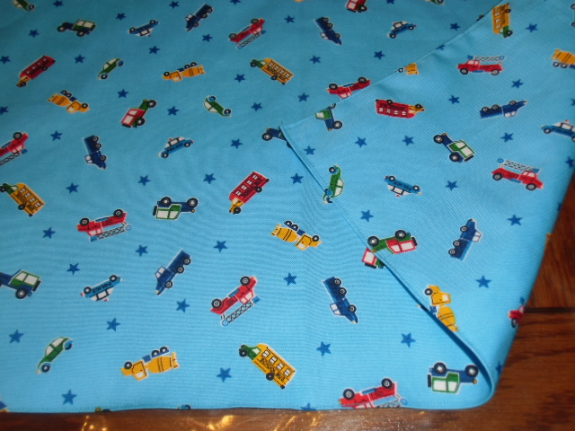 No.18 大判裏付ランチョンマット ハンドメイド 40x60 水色車柄 男の子拍卖