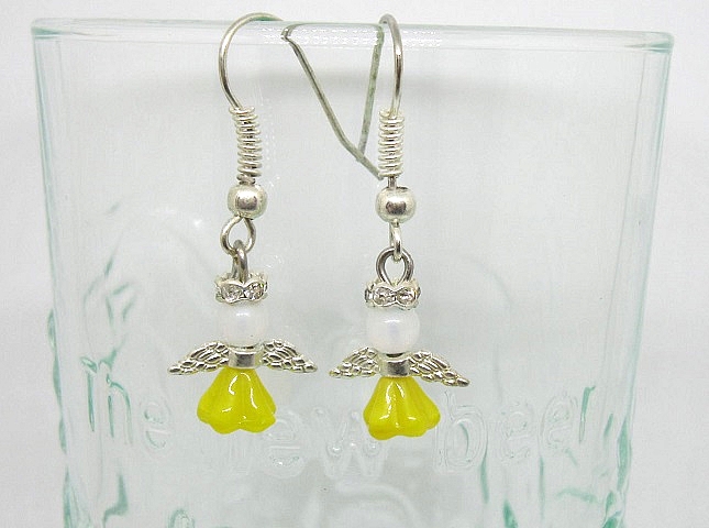 ★天使のピアス イヤリング 小 イエロー 黄色 エンジェル 天使の羽 キラキラ拍卖