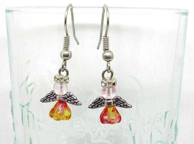 ★天使のピアス イヤリング 小 オレンジ エンジェル 天使の羽 キラキラ拍卖