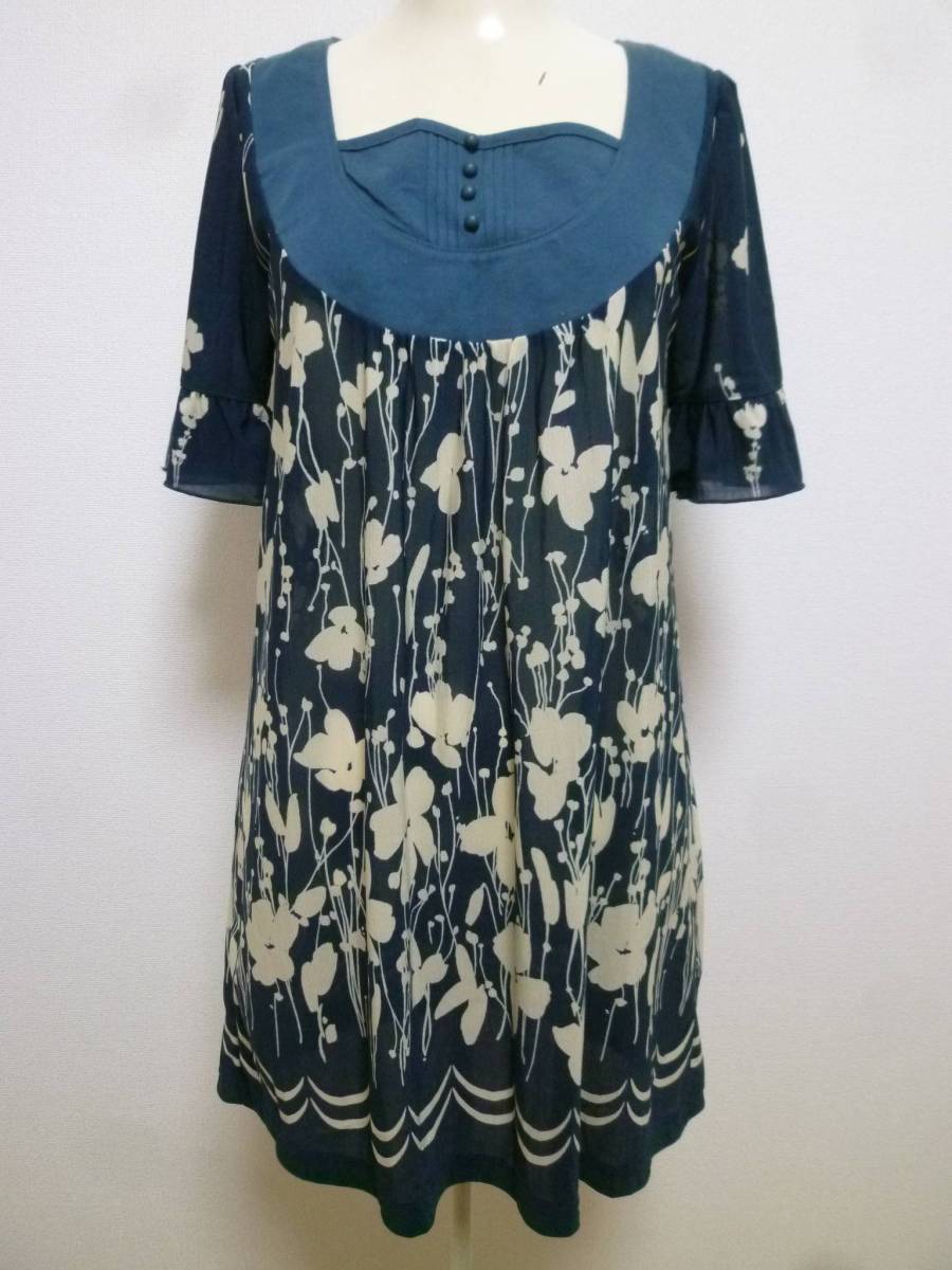 Alphabet's alphabet/アルファベッツアルファベット♪緑レトロ花柄透けチュニックワンピースF/ベル袖グリーン♪215拍卖