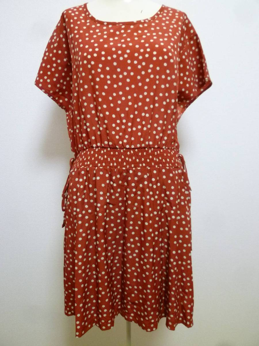 Alphabet's alphabet/アルファベッツアルファベット♪オレンジ系ドット柄ウエストリボンシャーリングワンピースF/バタフライ♪215拍卖