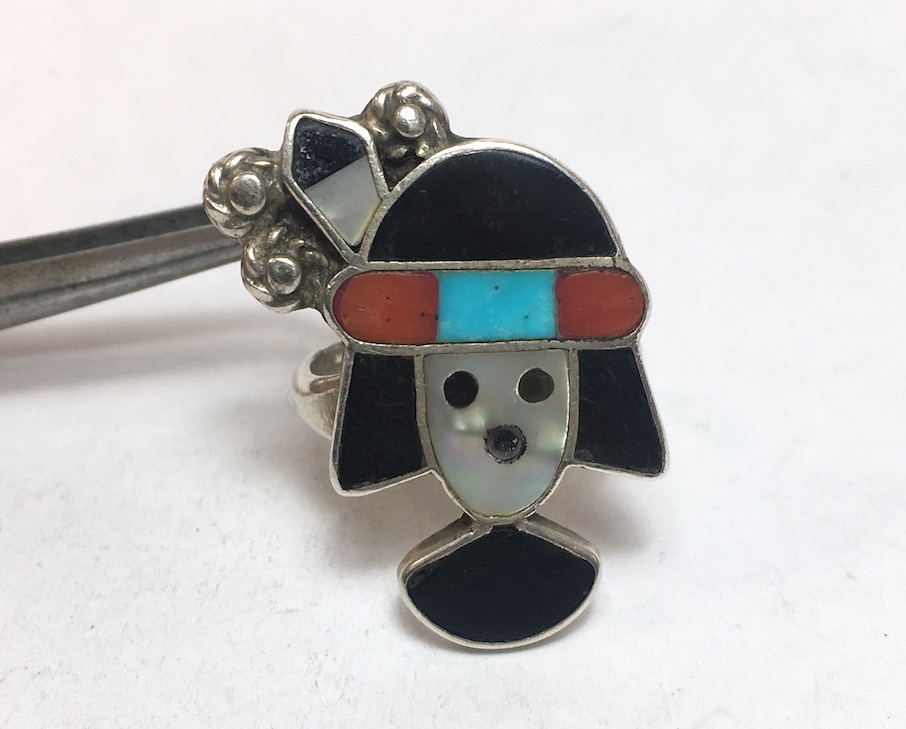 1960s ビンテージ スヌーピーリング 指輪 ターコイズ インレイ ズニ族 インディアン 12.5号 シルバー 鼻石欠品 #K拍卖