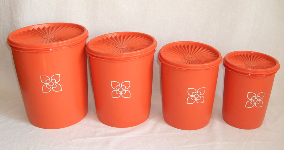 タッパーウェア【Tupper WARE】オレンジ色 マキシデコレーター 4個セット 入れ子式 昭和レトロ オールドタッパーウェア拍卖