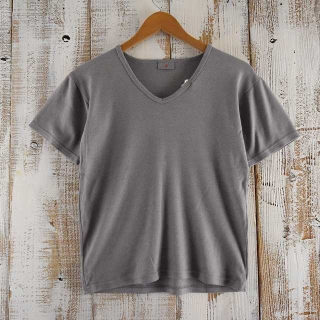 【値下げ対象外】 ミリタリーモチーフ Vネック Tシャツ 半袖 無地 メンズ シンプル グレー コットン ドイツ軍 古着 ビンテージ used拍卖