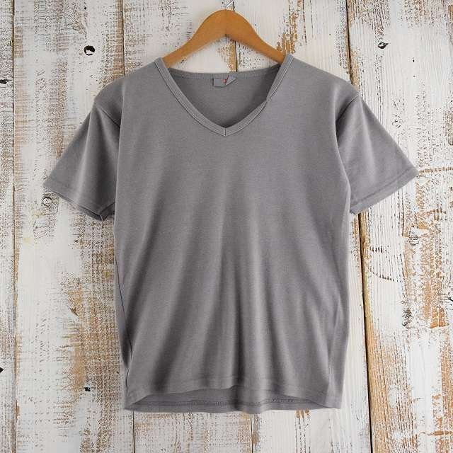 【値下げ対象外】 ミリタリーモチーフ Vネック Tシャツ 半袖 無地 メンズ シンプル グレー コットン ドイツ軍 古着 ビンテージ used拍卖