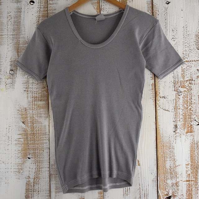 【値下げ対象外】 ミリタリーモチーフ Uネック Tシャツ 半袖 無地 メンズ シンプル グレー コットン 古着 ビンテージ used拍卖