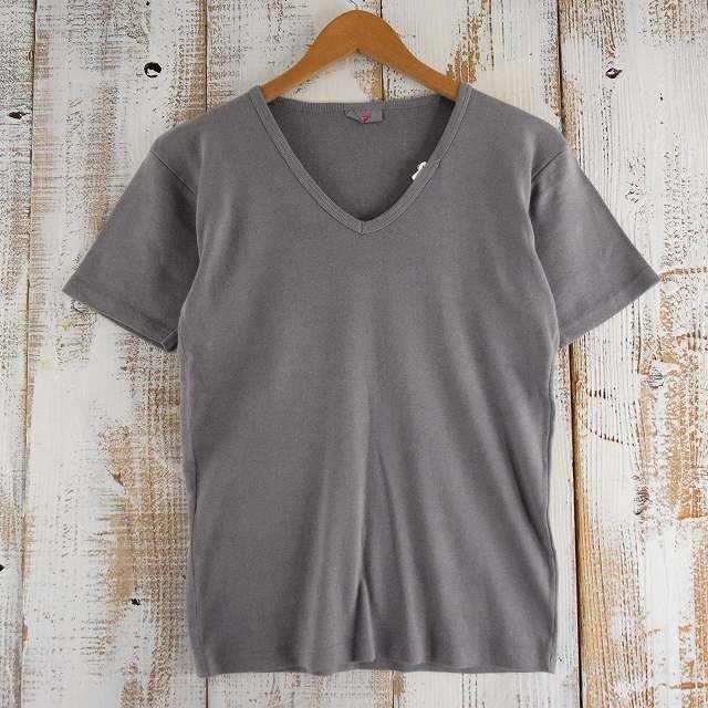 【値下げ対象外】 ミリタリーモチーフ Vネック Tシャツ 半袖 無地 メンズ シンプル グレー コットン 古着 ビンテージ used拍卖