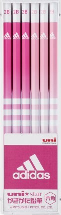 @【即決】かきかたえんぴつ(三菱鉛筆)2B アディダス ピンク 六角軸 12本入 小学生 女の子 スポーツ ユニスター 鉛筆 1ダース 新入学拍卖