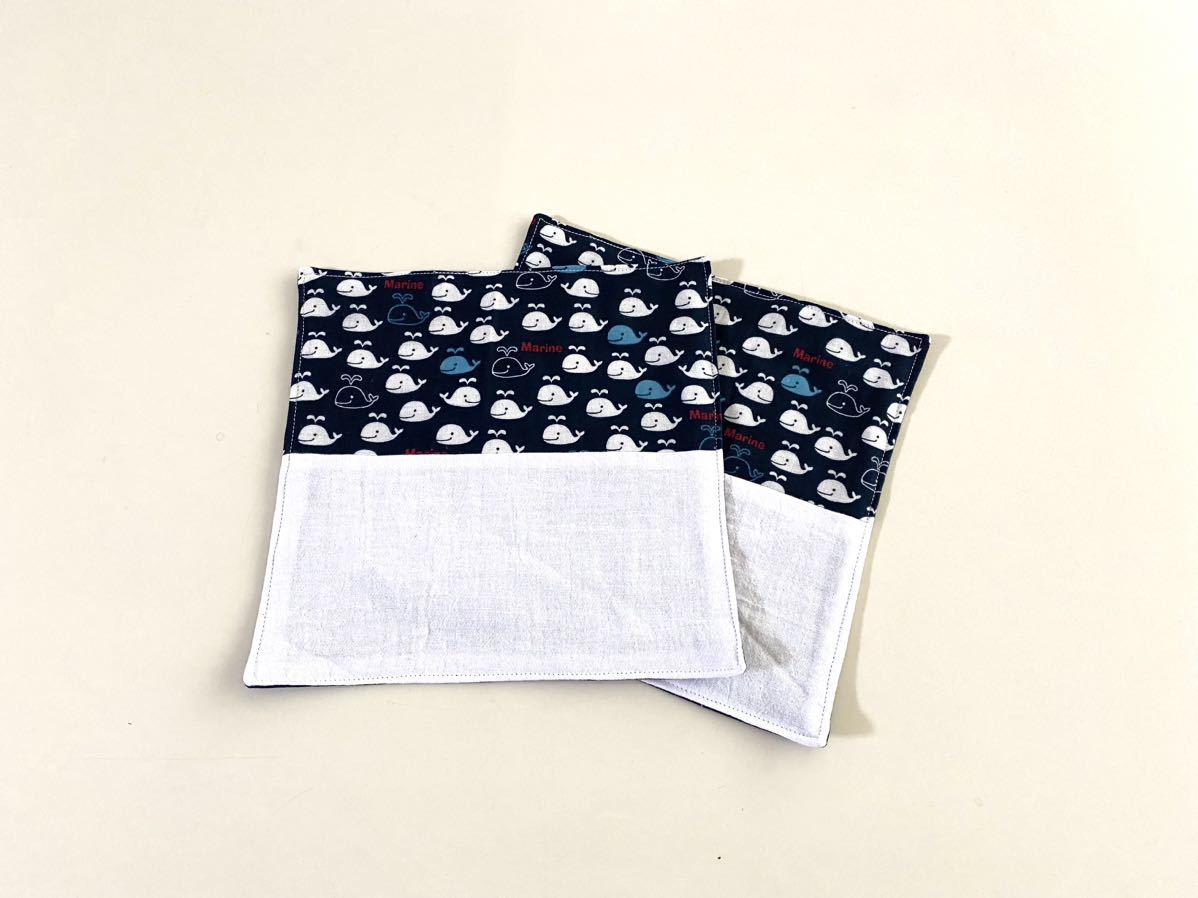 ハンドメイド★ハンカチ 21、5cm 2枚セット くじら(1165)拍卖