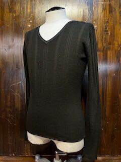 K793 メンズ セーター JUN MEN ジュンメン カーキ 薄手 ストライプ 柄 シンプル Vネック ニット / L (6)拍卖