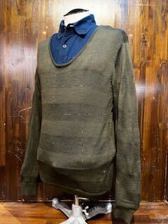 K801 メンズ セーター abx エービーエックス カーキ ボーダー 柄 横縞 ニット 薄手 / L (6)拍卖