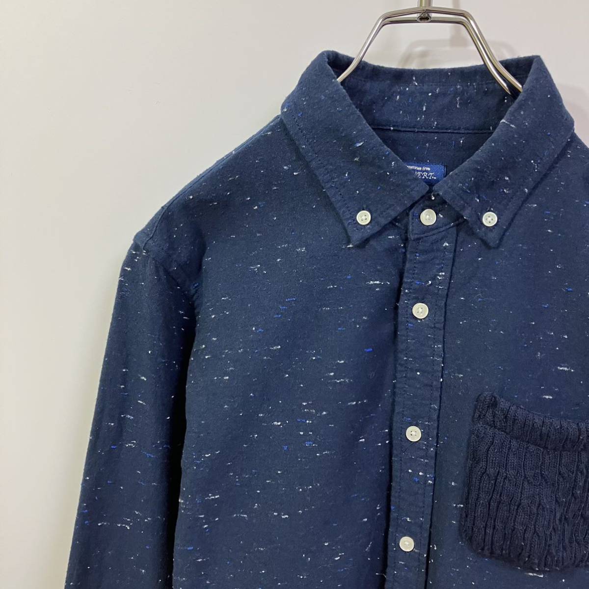 古着 スラブ調 ニット ポケット 長袖 BD ボタンダウン ラウンドカット シャツ拍卖