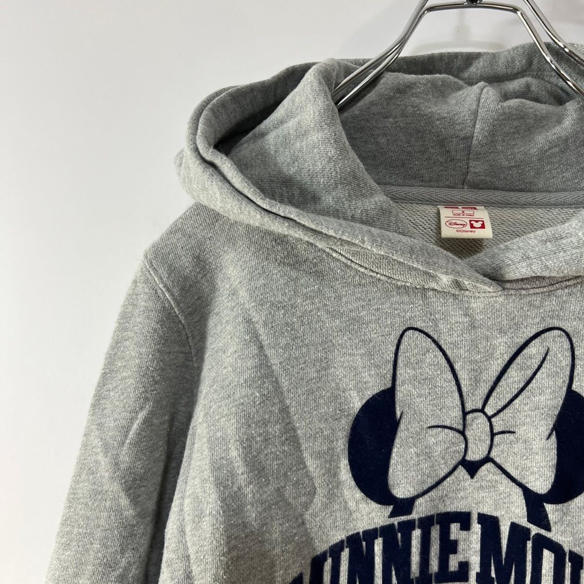 DISNEY × UNIQLO ディズニー ユニクロ コラボ ミニーちゃん ワッペン マフポケット ロング丈 裏毛 スウェット フーディー パーカー 古着拍卖