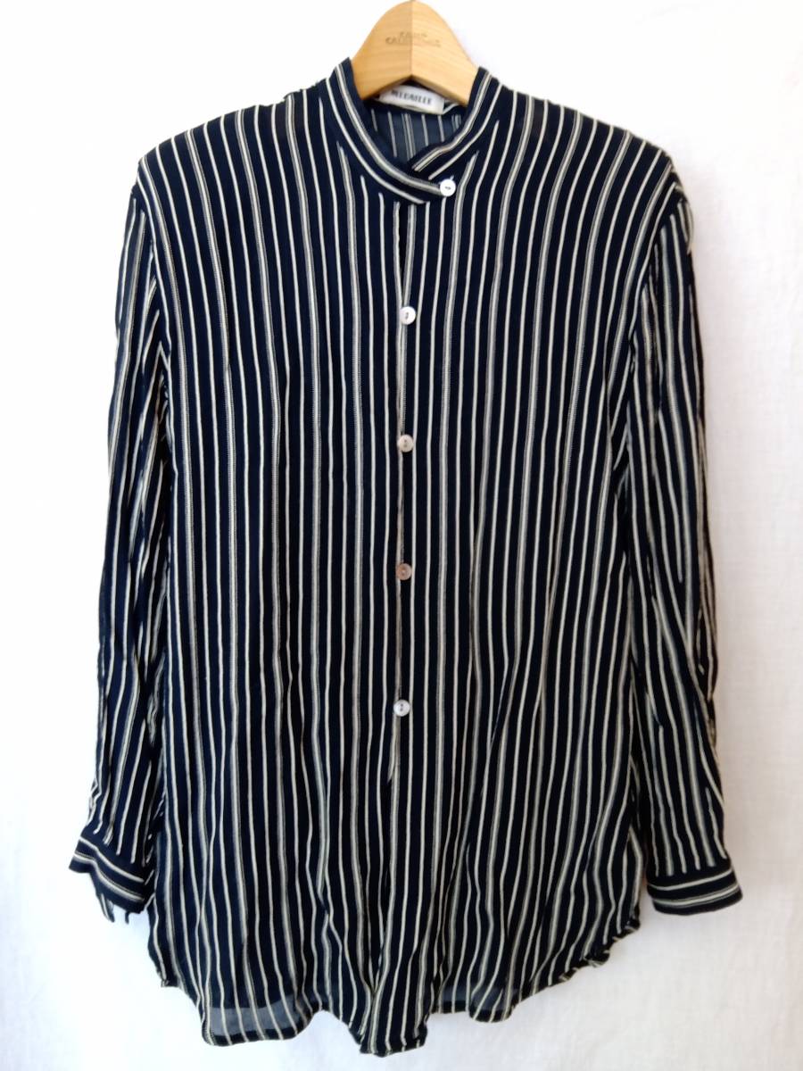 80~90s ヴィンテージ ブラウス シック ブラックストライプ M MEDAILLE 一点もの拍卖