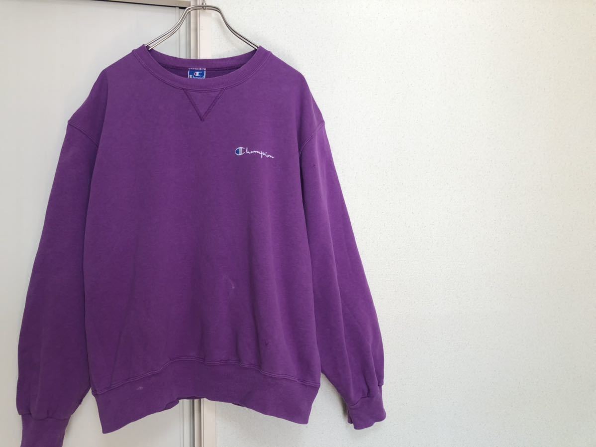 90sヴィンテージ!MADE IN USAアメリカ製チャンピオンパープル紫前V無地スウェットsize XL拍卖