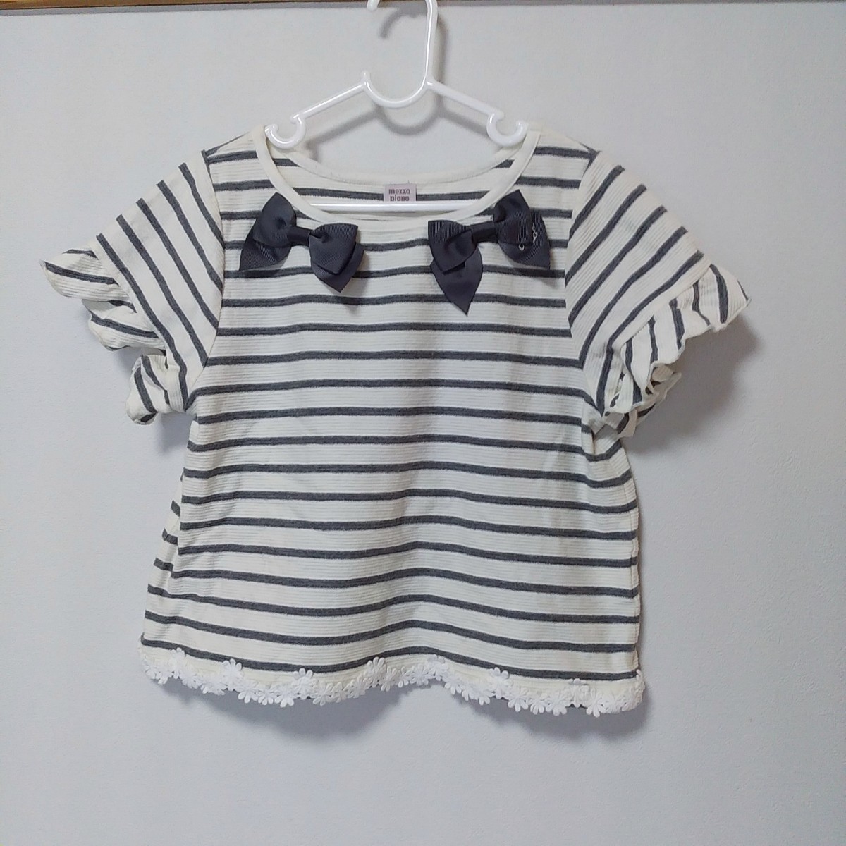 mezzo piano junior(メゾピアノ ジュニア) ボーダー リボン カットソー S(140)拍卖
