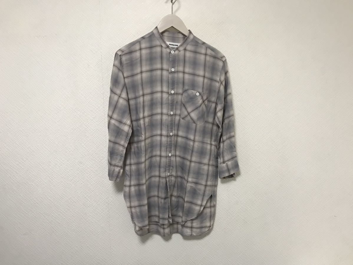 本物モンキータイムmonkeytimeコットンレーヨンスタンドカラー7部丈長袖シャツメンズサーフアメカジミリタリービジネススーツグレー柄S拍卖