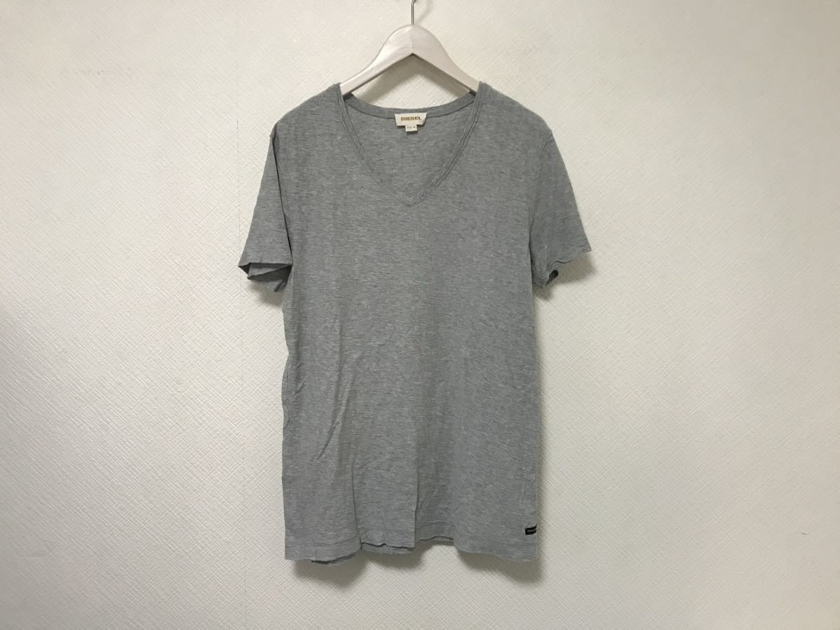 本物ディーゼルDIESELコットンスラブVネック半袖TシャツメンズアメカジサーフミリタリーグレーM拍卖