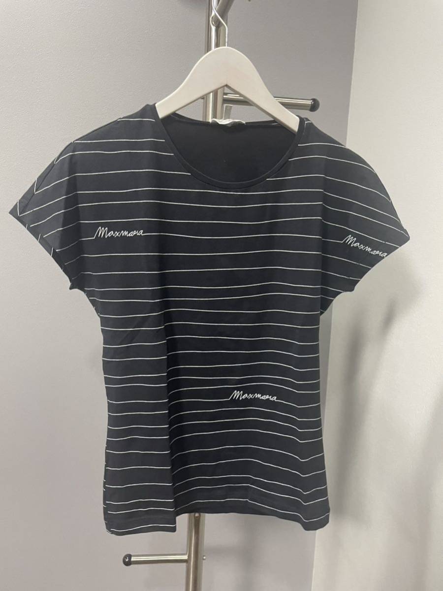美品Max Maraマックスマーラ半袖Tシャツカットソー紺ロゴトップスレディース拍卖
