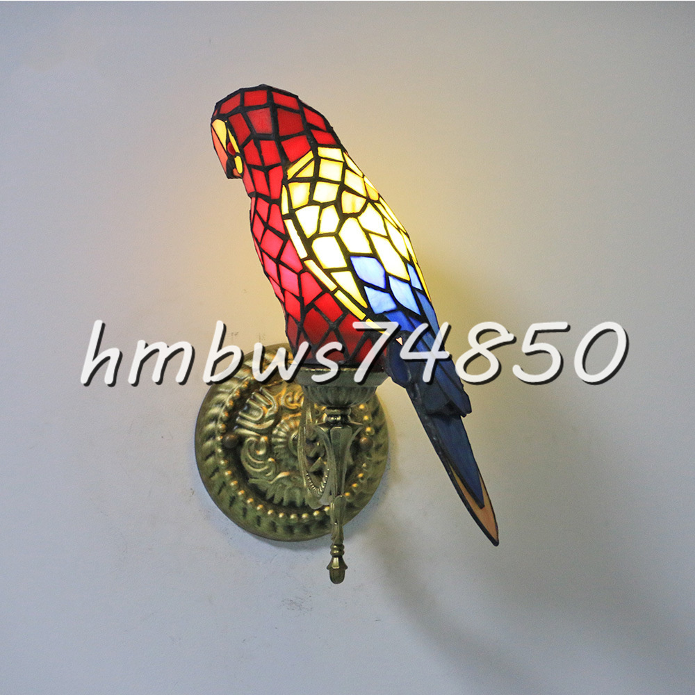 芸術品◆美品ステンドランプ ステンドグラス ウォールライト オウム ランプ アンティーク ティファニー 壁掛け照明 室内装飾拍卖