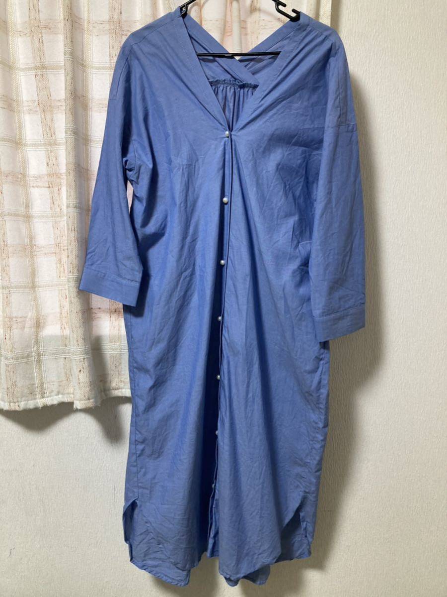 DRESKIPドレスキップ★ブルーパール調ボタンロングワンピース★L拍卖