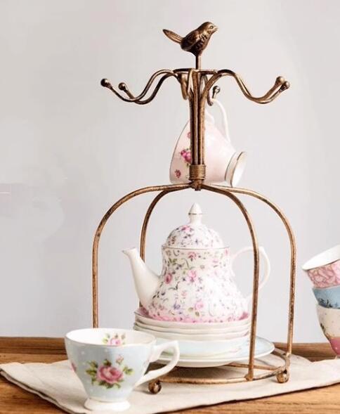 ●コーヒーカップスタンド●ソーサー●収納ラック●手作り鉄製●キッチン雑貨●こげ茶色拍卖