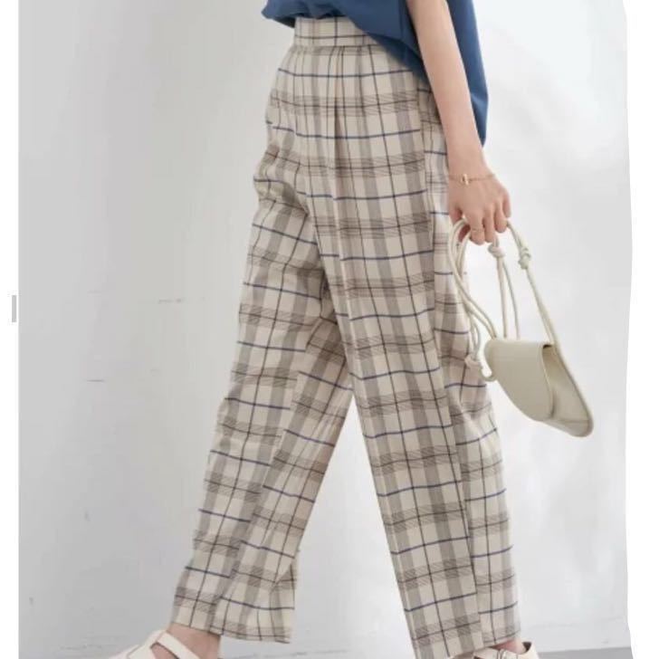 未使用 レディース服「 earth music&ecology タック ストレート パンツ チェック柄 Sサイズ 」パッケージ破れあり ポリエステル98%拍卖