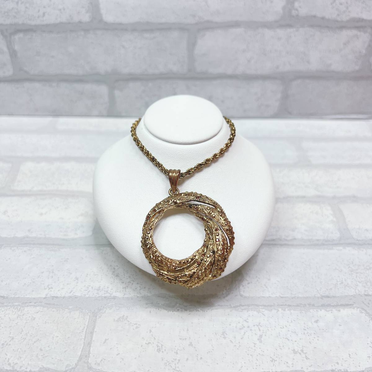 ネックレス ゴールド gold オレンジストーン ラウンド アンティーク ヴィンテージ EL-0877拍卖