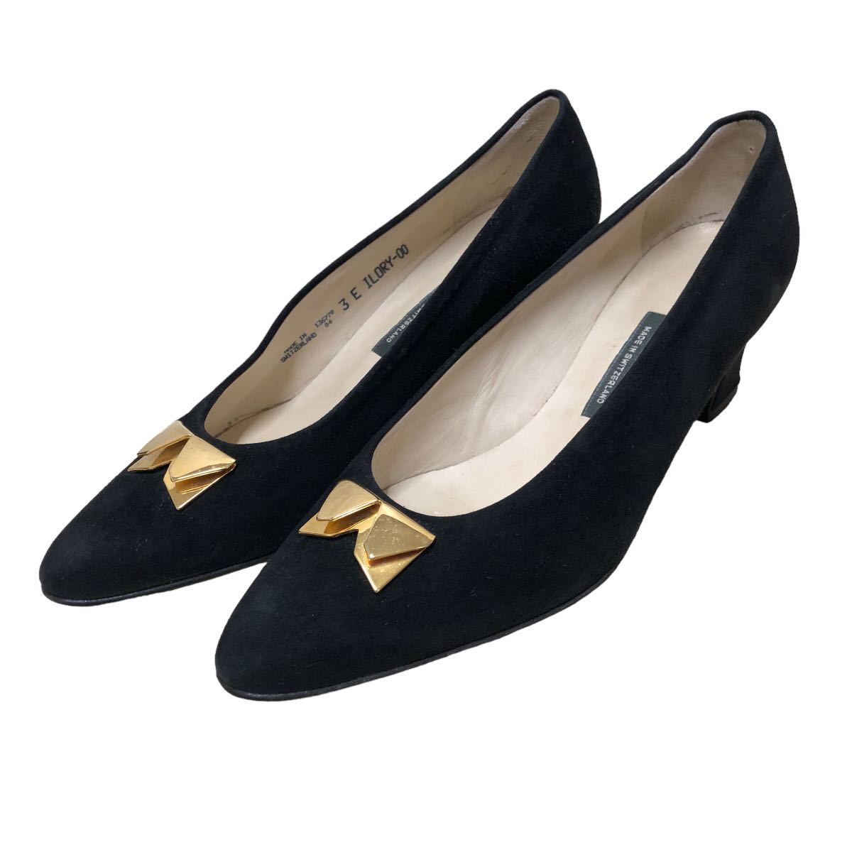 AG474 BALLY バリー レディース ヒールパンプス 3 約22.5cm ブラック ゴールド スエード拍卖