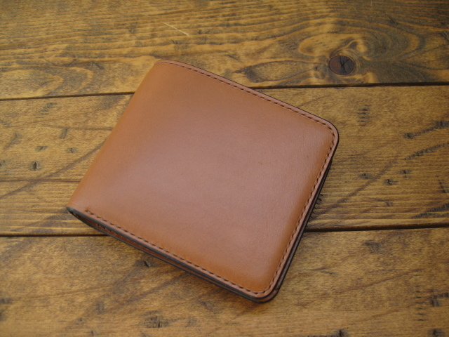 ★イタリアンレザー ショートウォレット ブラウン★ 総手縫い ハンドメイド拍卖