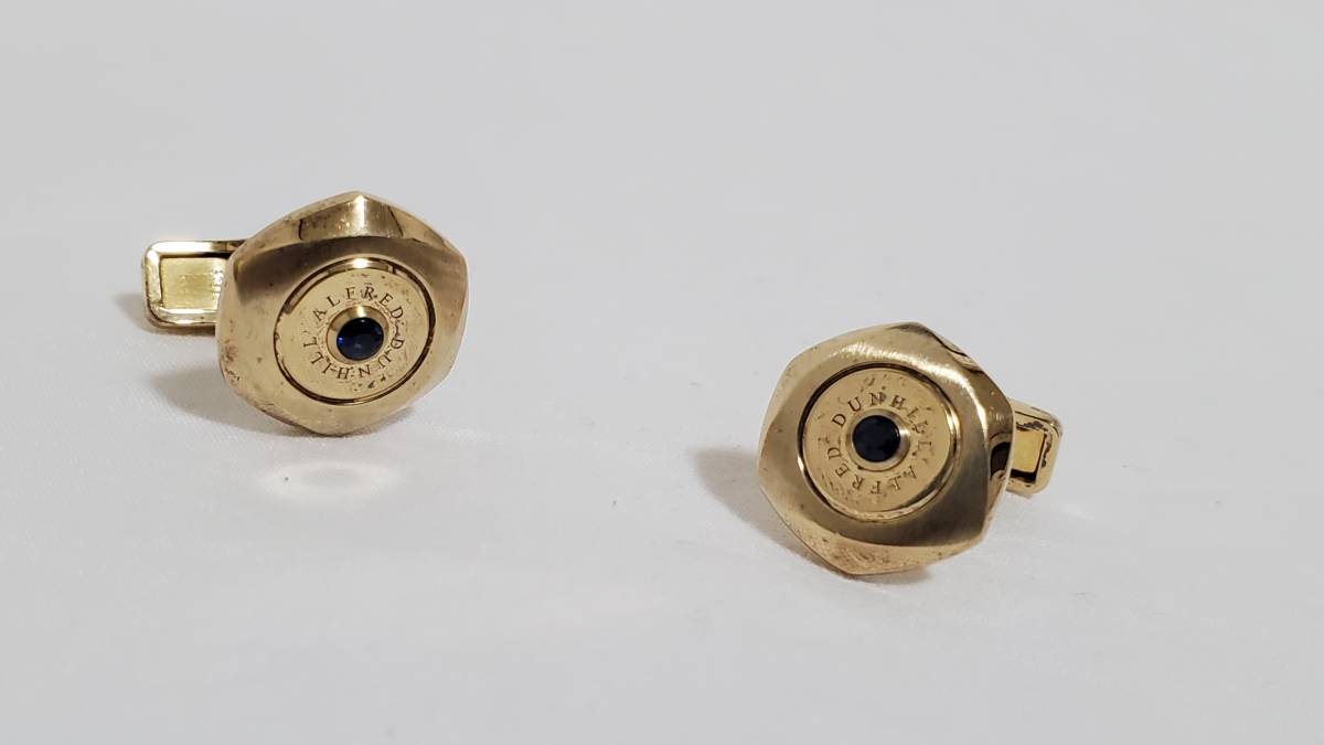 正規 限定 ALFRED DUNHILL アルフレッドダンヒル ロゴアイコンサークルカフス 青カボション SV金 ヘキサゴンカフリンクス ヘリテージボタン拍卖