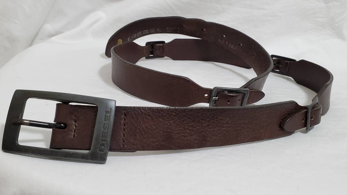 正規 レア DIESELディーゼル アイコンロゴ 5連バックル コネクトレザーベルト 茶 90 カジュアルクラシックヴィンテージ 調節可○男女兼用拍卖