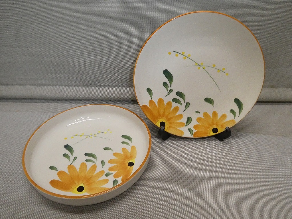 ●昭和レトロ ハンドペイント レトロポップ 花柄 大皿2枚セット 深皿 プレート Hand Peint TOME China 70S●拍卖