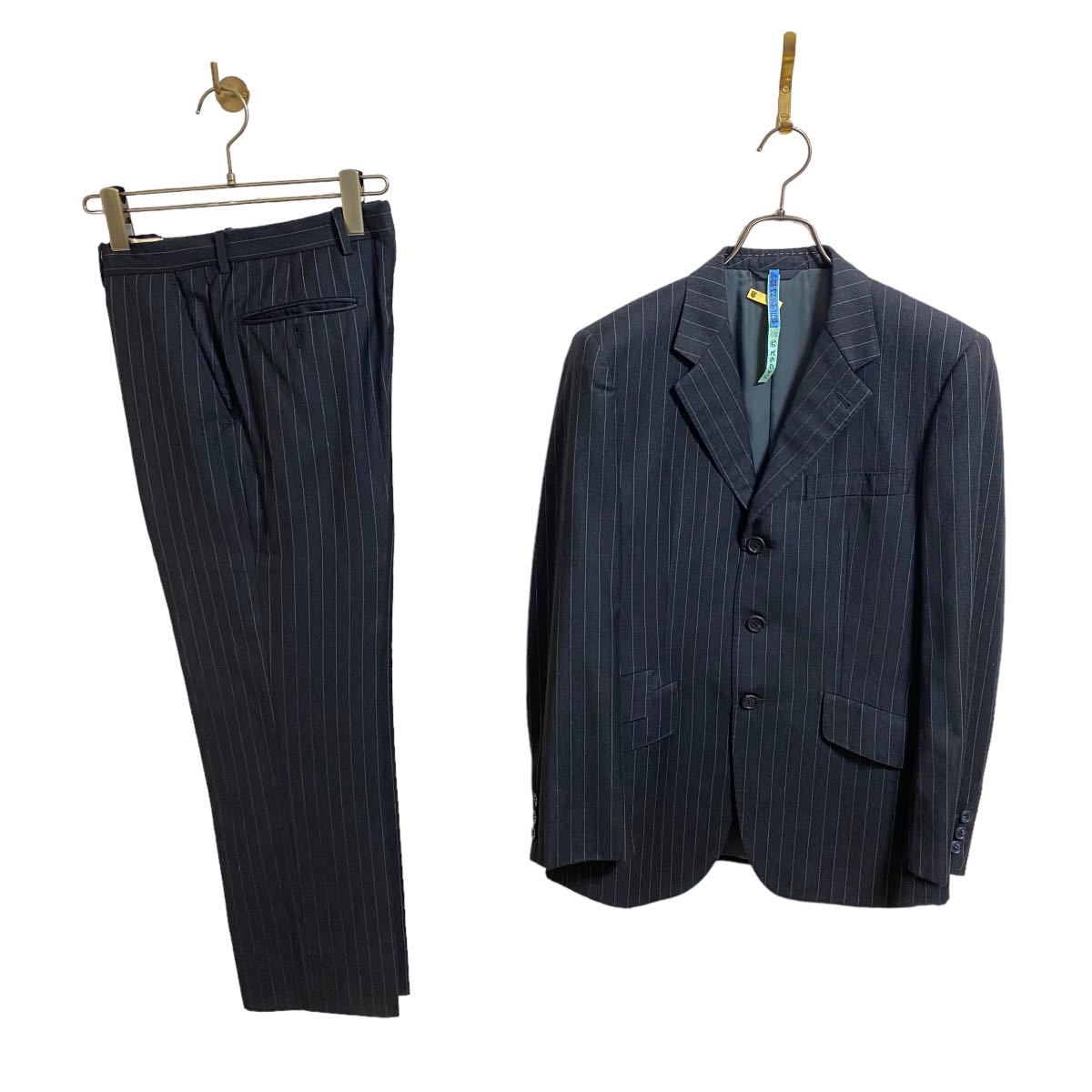 【ポールスミス コレクション×ETHOMAS SUPER130'S ストライプ柄 グレー セットアップ スーツ メンズS ビジネス 就活 PAUL SMITH】拍卖