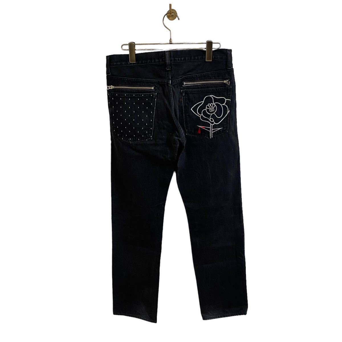 【アンダーカバー UNDERCOVERISM 07SS purple 期 Rose Embroidery Denim 薔薇刺繍 デニム パンツ ブラック サイズ2 artscabut期 5685】拍卖