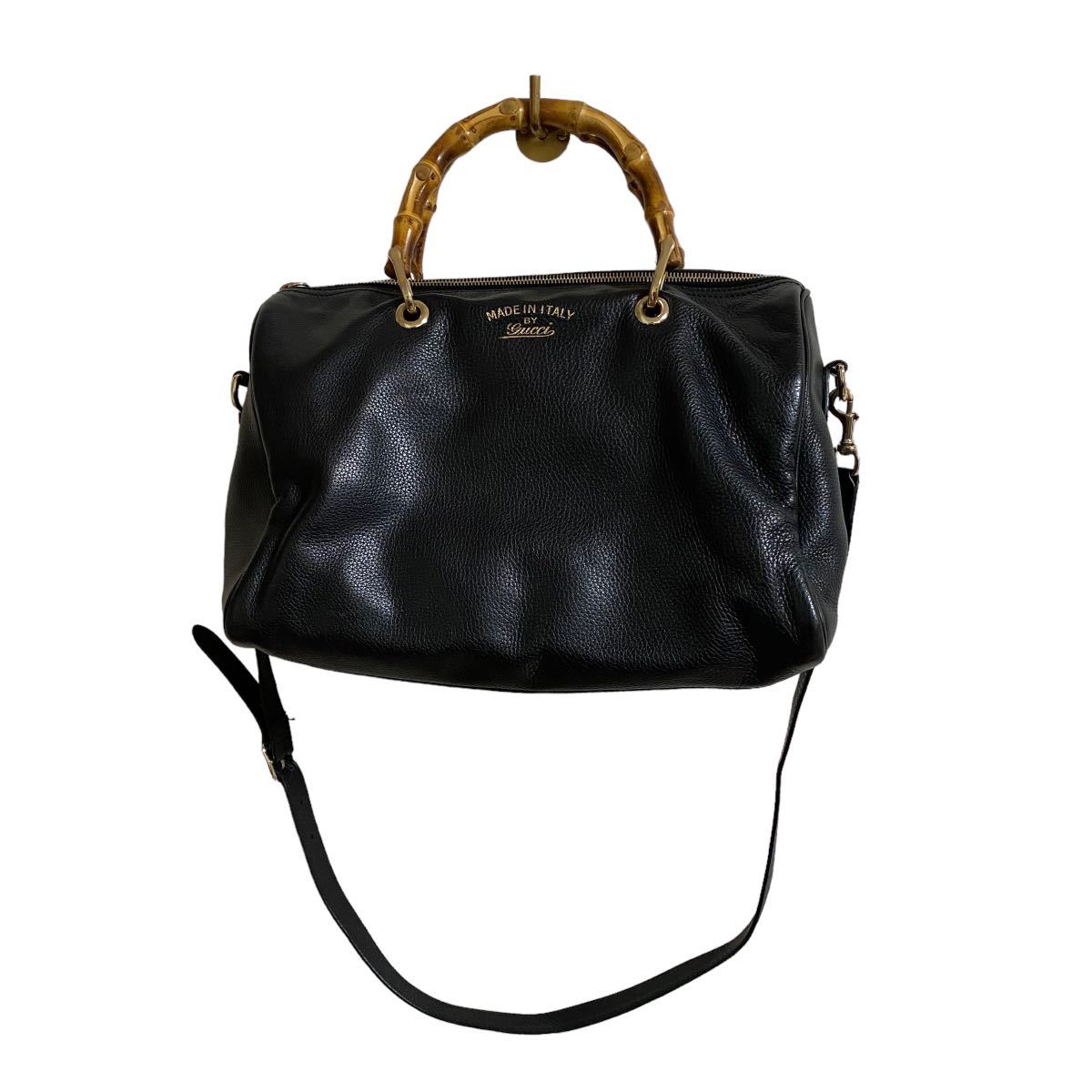 【希少モデル グッチ GUCCI レザー×バンブー ボストンバッグ ショルダーバッグ 2way ブラック 黒 トートバッグ ハンドバッグ 正規店購入】拍卖