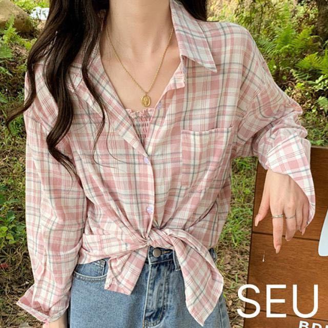 SEU チェック柄シャツ ピンク拍卖