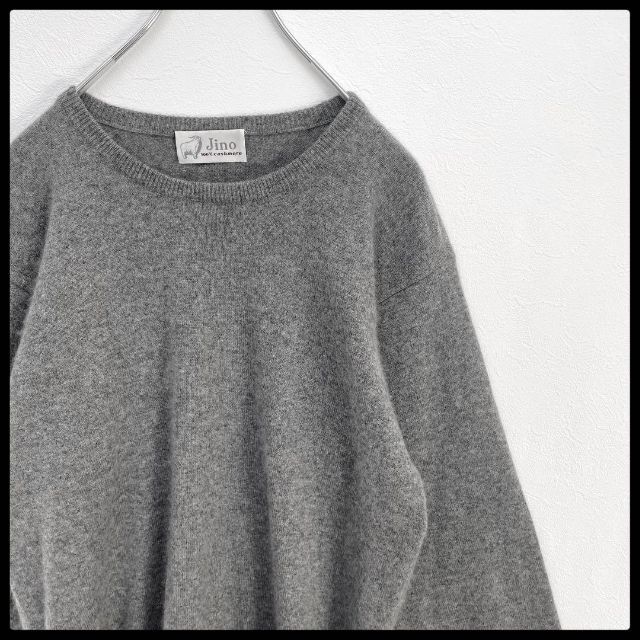【溢れる高級感】Jino カシミヤ100% クルーネック ニットセーター グレー Mサイズ拍卖