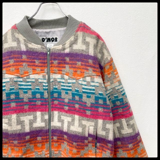 【入手困難】メキシコ製 D'MOR ヴィンテージ ラグ柄 総柄 パステルカラー ブルゾン Mサイズ拍卖